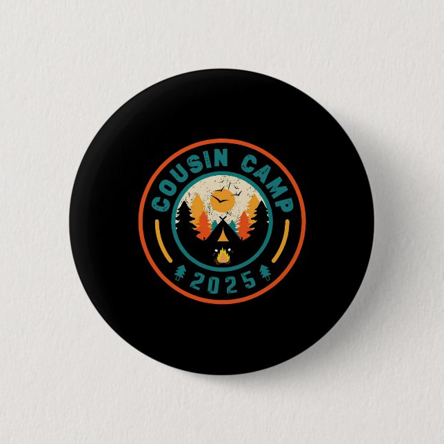 Cousin Camp 2025 Camping Crew Campfire Summer Vaca Button (Front)