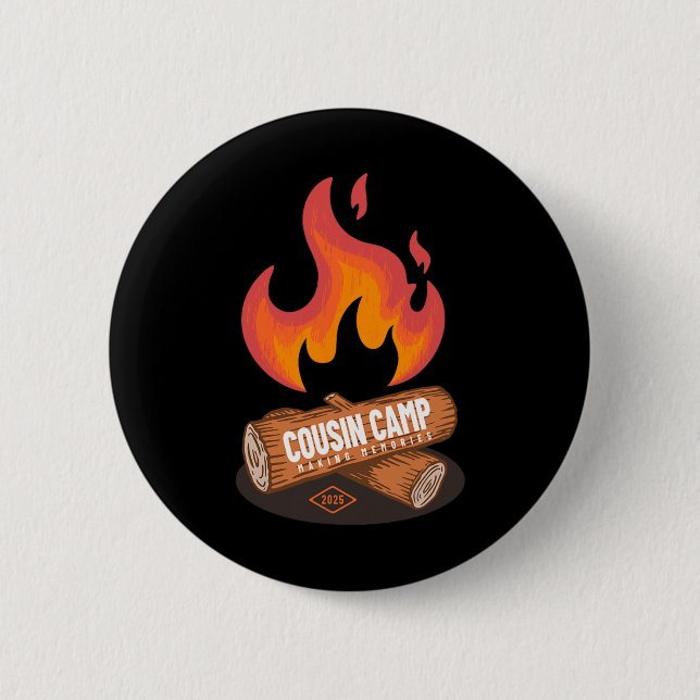 Cousin Camp 2025 Fun Summer Camping Campfire Graph Button (Front)