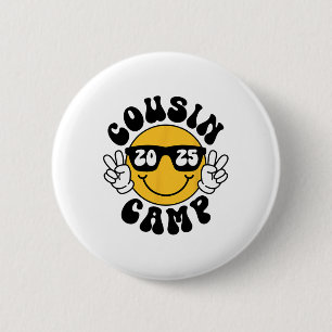 Cousin Camp 2025 Smile Face Vacation Summer Campin Button