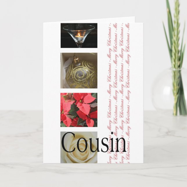 Cousin Christmas red, black & white Winter collage Holiday Card (Front)