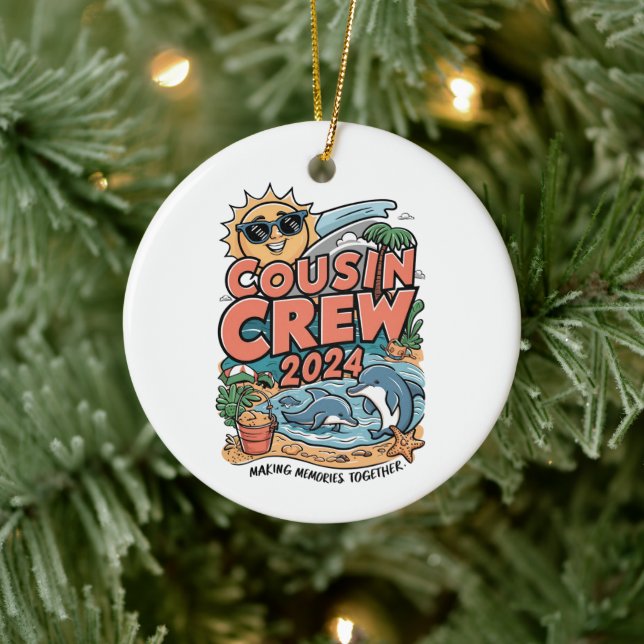 Cousin crew 2024 Summer Vacation Beach Family Trip Ceramic Ornament (Tree)