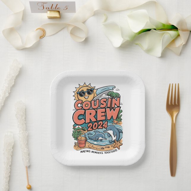 Cousin crew 2024 Summer Vacation Beach Family Trip Paper Plates (Wedding)