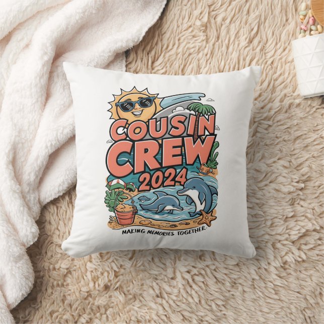 Cousin crew 2024 Summer Vacation Beach Family Trip Throw Pillow (Blanket)