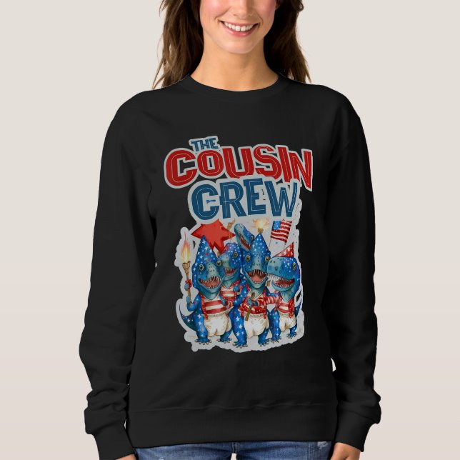 COUSIN CREW 4th of July American Flag Rex Dino USA Sweatshirt (Front)