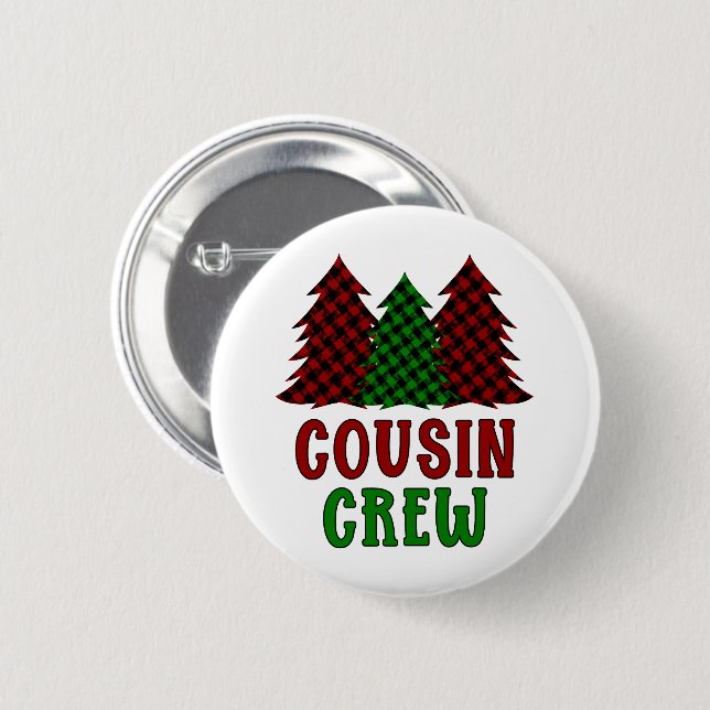Cousin Crew Buffalo Plaid Christmas Tree Button (Front & Back)