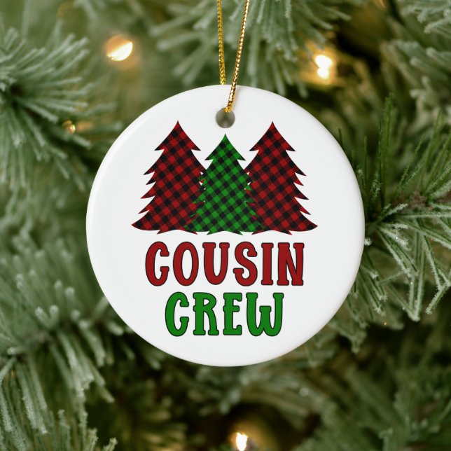 Cousin Crew Buffalo Plaid Christmas Tree Ceramic Ornament (Tree)