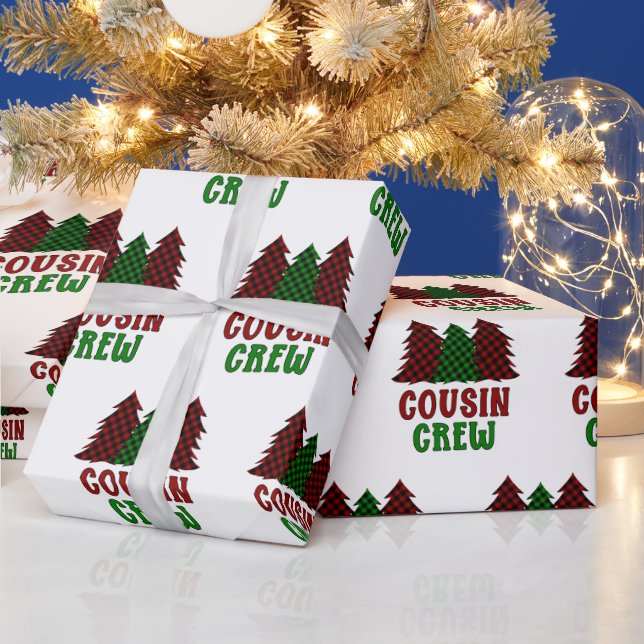 Cousin Crew Buffalo Plaid Christmas Tree Pattern Wrapping Paper (Holidays)