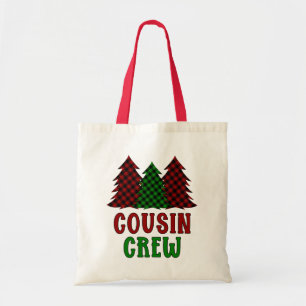 Cousin Crew Buffalo Plaid Christmas Tree Tote Bag