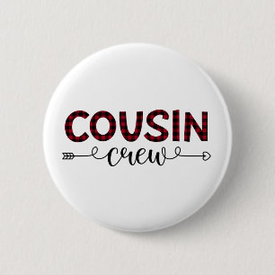 Cousin Crew Buffalo Plaid Pattern Christmas Button