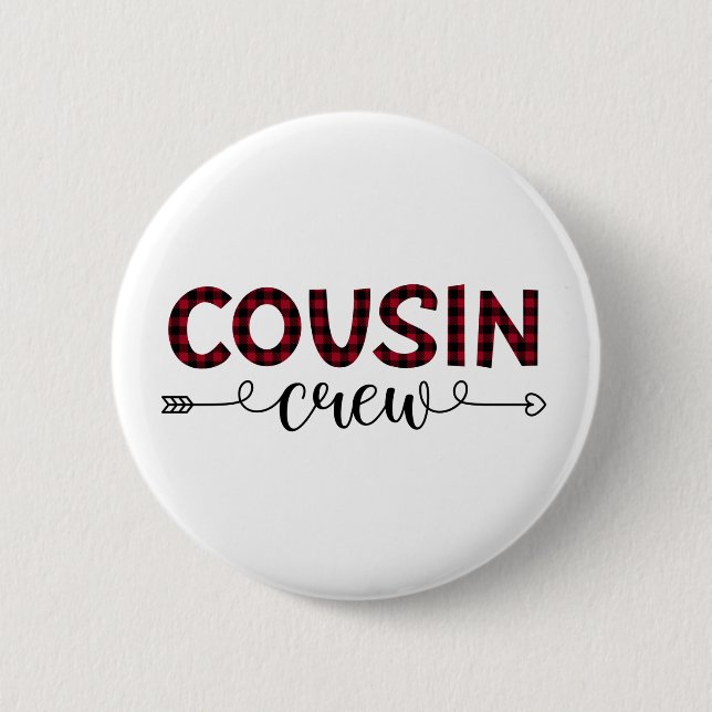 Cousin Crew Buffalo Plaid Pattern Christmas Button (Front)