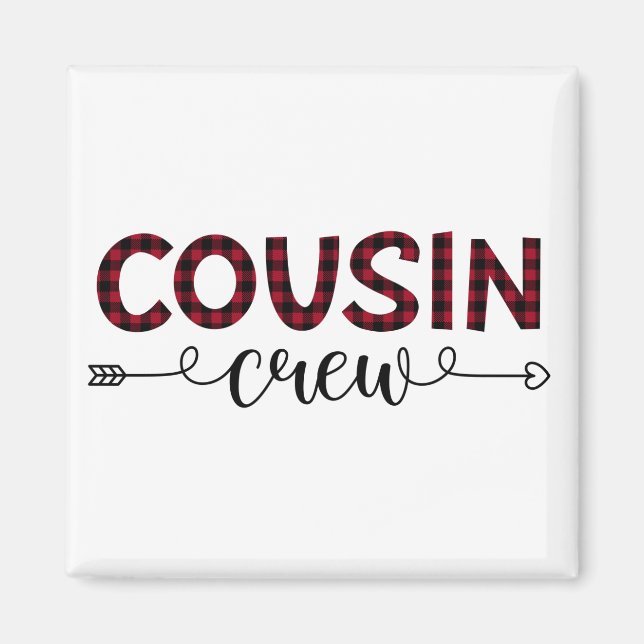 Cousin Crew Buffalo Plaid Pattern Christmas Magnet (Front)
