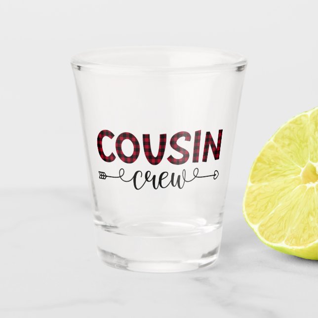 Cousin Crew Buffalo Plaid Pattern Christmas Shot Glass (Front)