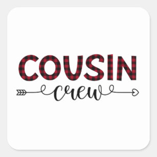Cousin Crew Buffalo Plaid Pattern Christmas Square Sticker