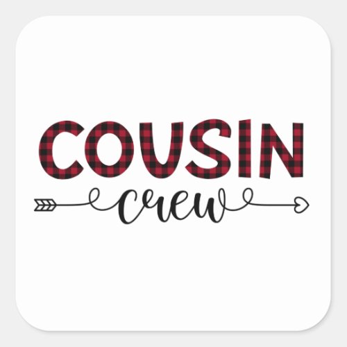 Cousin Crew Buffalo Plaid Pattern Christmas Square Sticker