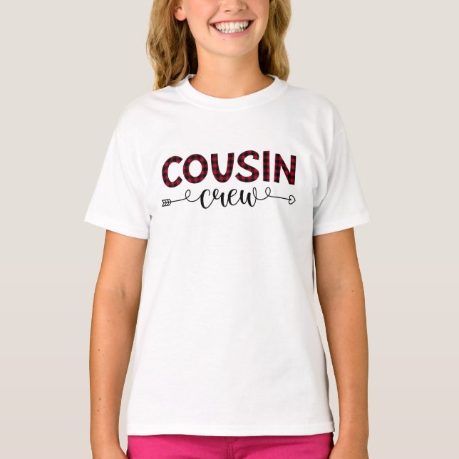 Cousin Crew Buffalo Plaid Pattern Christmas T-Shirt (Front)