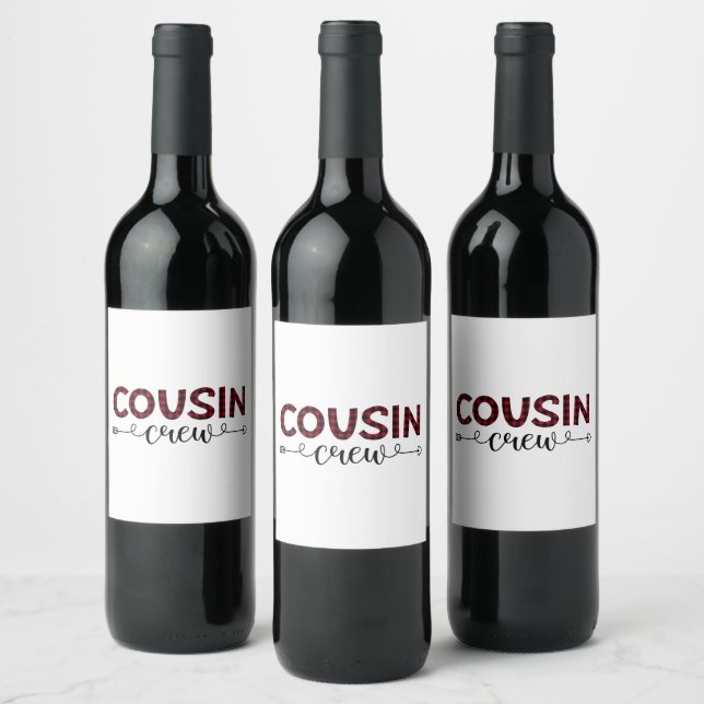 Cousin Crew Buffalo Plaid Pattern Christmas Wine Label (Bottles)