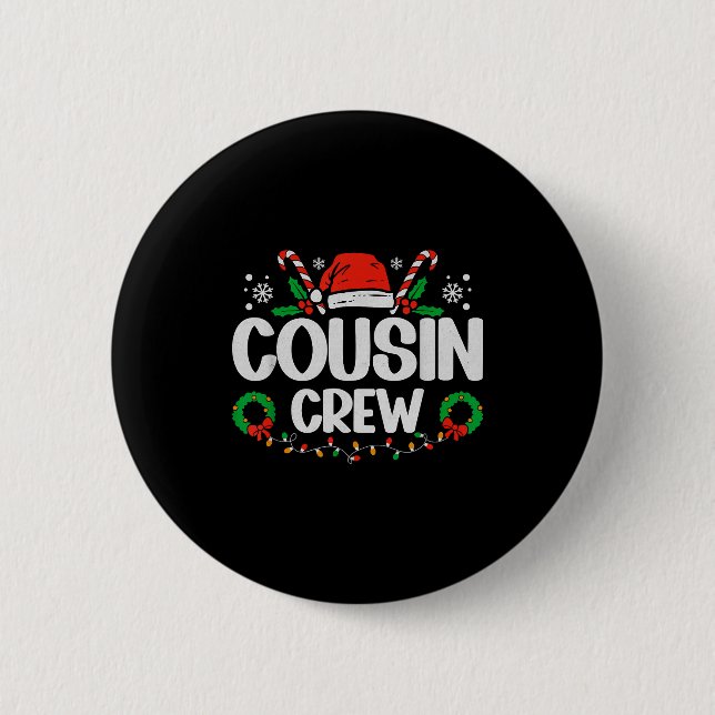Cousin Crew Christmas Lights Family Matching Pajam Button (Front)