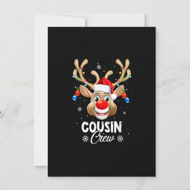Cousin Crew Christmas Reindeer Santa Hat Lights Ma Invitation (Front)