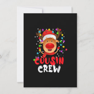 Cousin Crew Christmas Santa Hat Reindeer Matching  Invitation