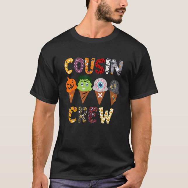 Cousin Crew Halloween Horror Ice Cream Pumpkin Fac T-Shirt (Front)