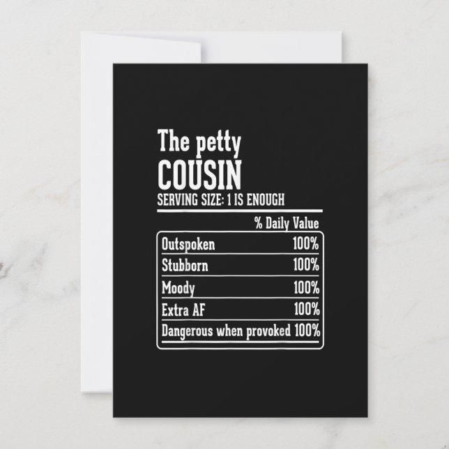 Cousin Crew Nutritional Facts the Petty Cousin Invitation (Front)