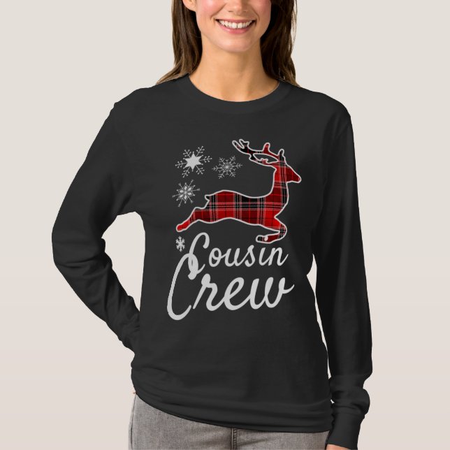 Cousin Crew Plaid Reindeer Christmas Red Black Paj T-Shirt (Front)