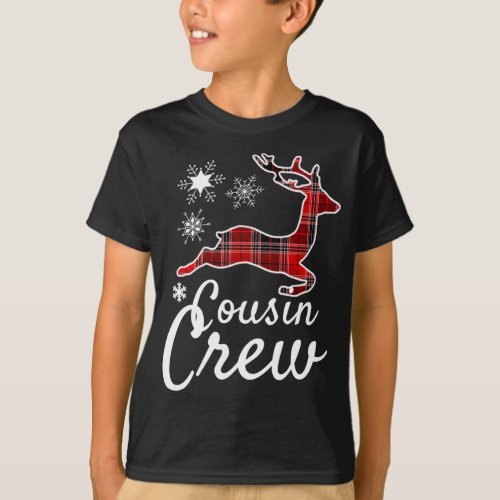 Cousin Crew Plaid Reindeer Christmas Red Black Paj T_Shirt