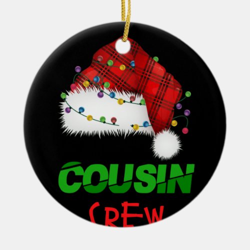 Cousin Crew Red Plaid Family Christmas Pajamas Ceramic Ornament