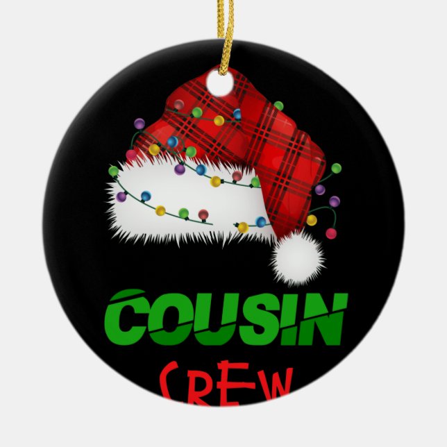 Cousin Crew Red Plaid Family Christmas Pajamas Ceramic Ornament (Front)