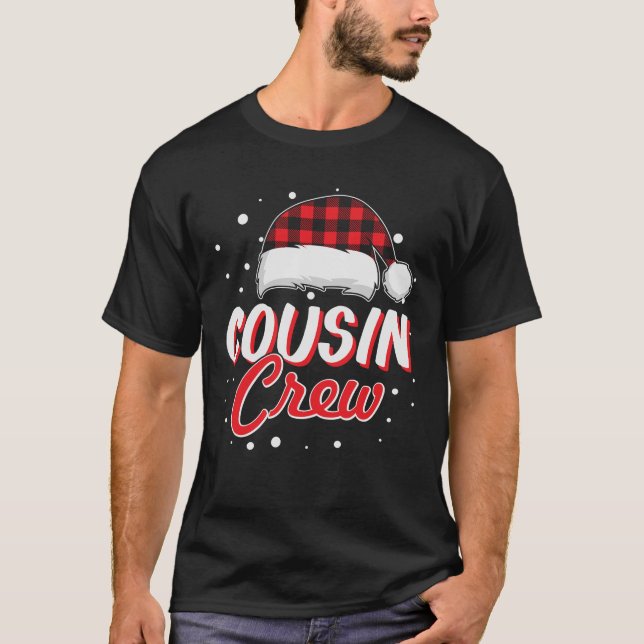 Cousin Crew Red Plaid Santa Hat Christmas T-Shirt (Front)