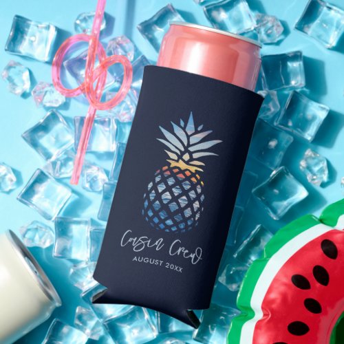 Cousin Crew Sunset Beach Pineapple Family Reunion Seltzer Can Cooler