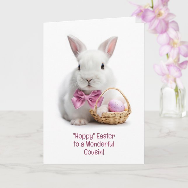 Cousin Cute Bunny Happy Easter with Basket Eggs Card (Orchid)