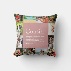 Cousin Definition Photo Collage Dusty Rose Pink Throw Pillow