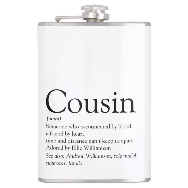 Cousin Definition Saying Modern Black and White Flask (Front)