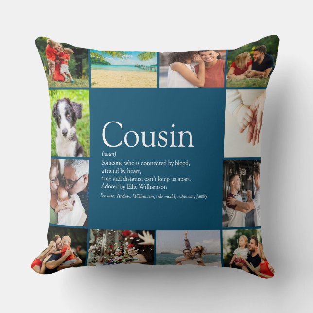 Cousin Definition Saying Photo Collage Large Throw Pillow (Front)