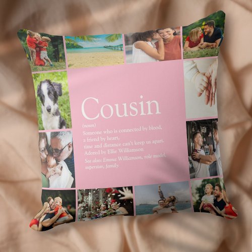 Cousin Definition Saying Photo Pink Large Throw Pillow