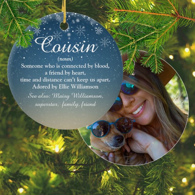 Cousin Definition Script Photo Christmas Ceramic Ornament (Cousin Definition Script Photo Christmas Ceramic Ornament)
