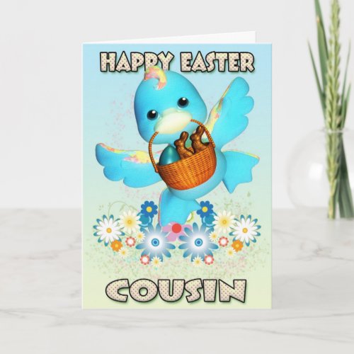 Cousin Easter Card _ Cute Duck With Basket Of Trea