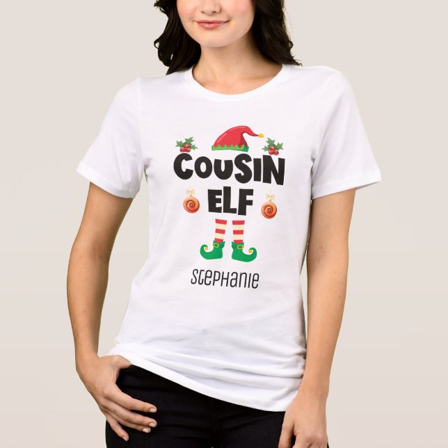 Cousin elf family matching christmas clothing name Tri-Blend shirt (Front)