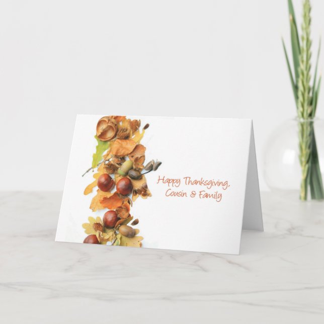 Cousin & Family autumn border thanksgiving greetin Holiday Card (Front)