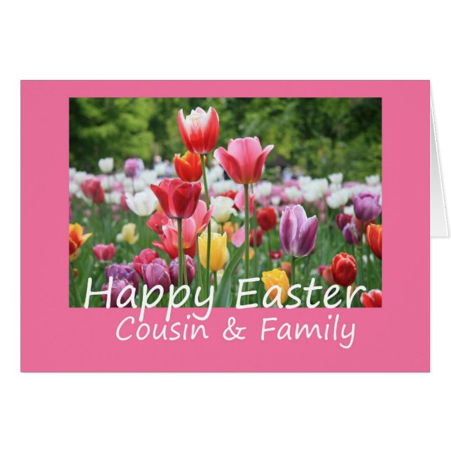 Cousin & Family Happy Easter Tulip card (Front Horizontal)