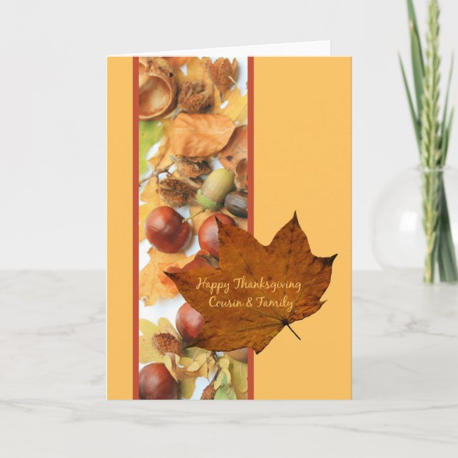 Cousin & Family happy thanksgiving  maple leaf ard Holiday Card (Front)