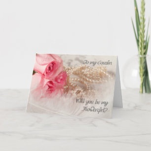 Cousin, Flowergirl invitation with roses and pearl