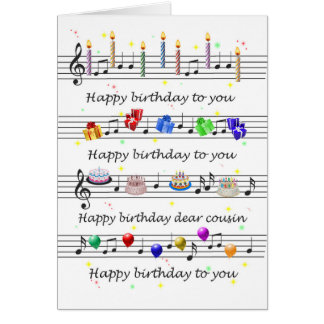 Cousin Funny Happy Birthday Song Sheet Music Cards