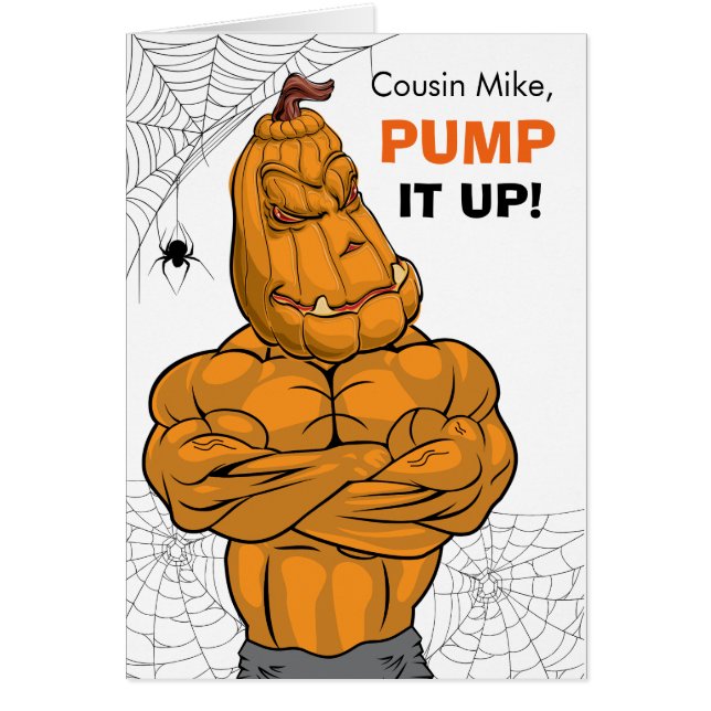 Cousin Halloween Muscled Jack o' Lantern Cards (Front)