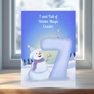 Cousin Happy 7th Birthday Snowman  Card