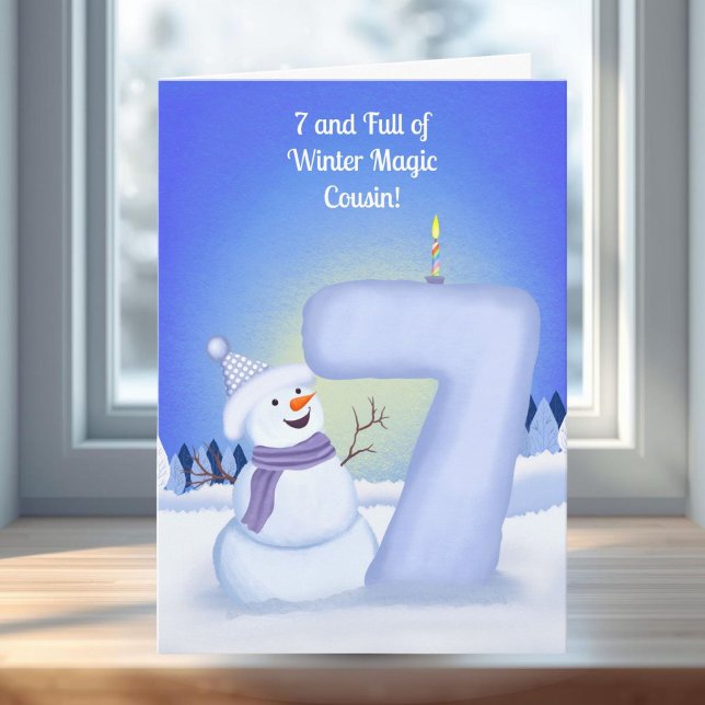Cousin Happy 7th Birthday Snowman  Card (Creator Uploaded)