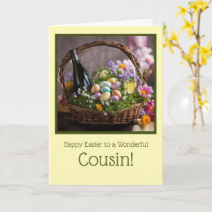 Cousin Happy Easter Humorous with Wine Card