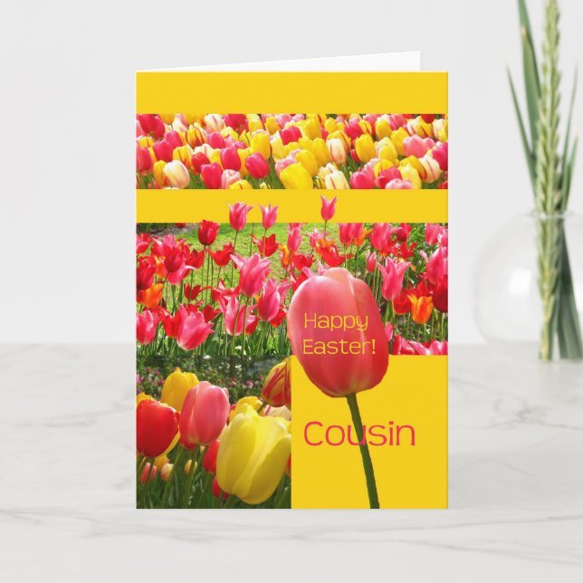 Cousin Happy Easter Tulip card (Front)