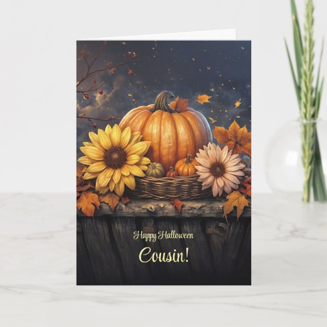 Cousin Happy Halloween Pretty Flowers  Card (Front)